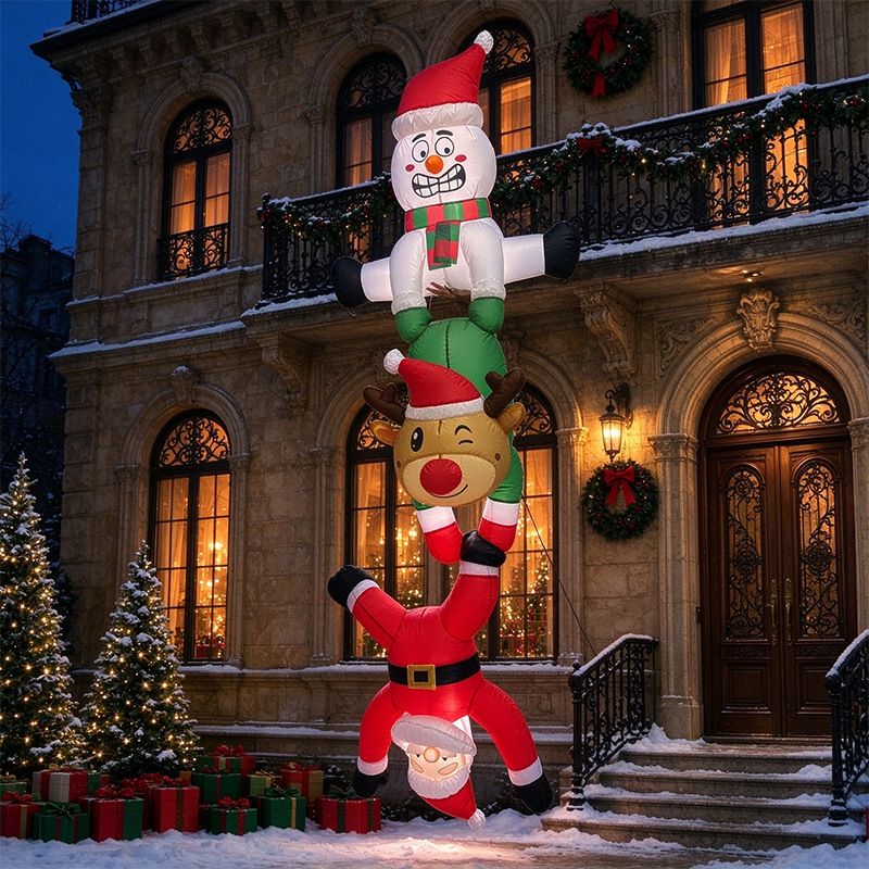 8ft Christmas Inflatable Stacked Santa Reindeer Snowman Upside Down Decoration with Built-in LED Lights for Outdoor Yard Porch Garden Holiday Display (Stacked Santa Reindeer Snowman Upside Down Decoration)