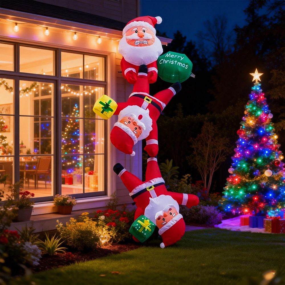 Hanging Inflatable Christmas Decoration with Three Climbing Santa Figures, Festive Outdoor Holiday Display for Home Walls, Eaves, Storefronts and Shopping Mall Public Areas (Three Climbing Santa)