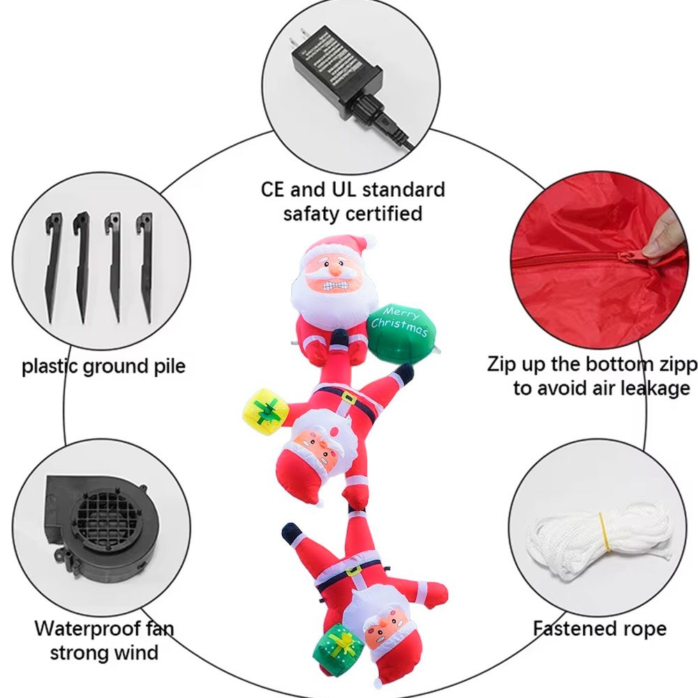Hanging Inflatable Christmas Decoration with Three Climbing Santa Figures, Festive Outdoor Holiday Display for Home Walls, Eaves, Storefronts and Shopping Mall Public Areas (Three Climbing Santa)