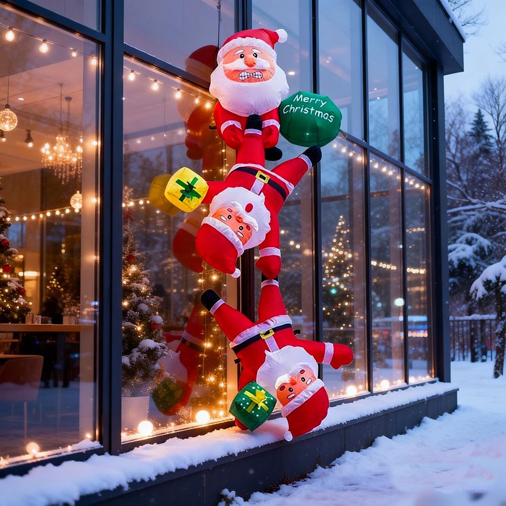 Hanging Inflatable Christmas Decoration with Three Climbing Santa Figures, Festive Outdoor Holiday Display for Home Walls, Eaves, Storefronts and Shopping Mall Public Areas (Three Climbing Santa)