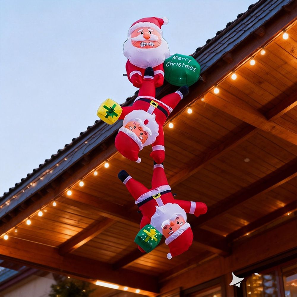 Hanging Inflatable Christmas Decoration with Three Climbing Santa Figures, Festive Outdoor Holiday Display for Home Walls, Eaves, Storefronts and Shopping Mall Public Areas (Three Climbing Santa)