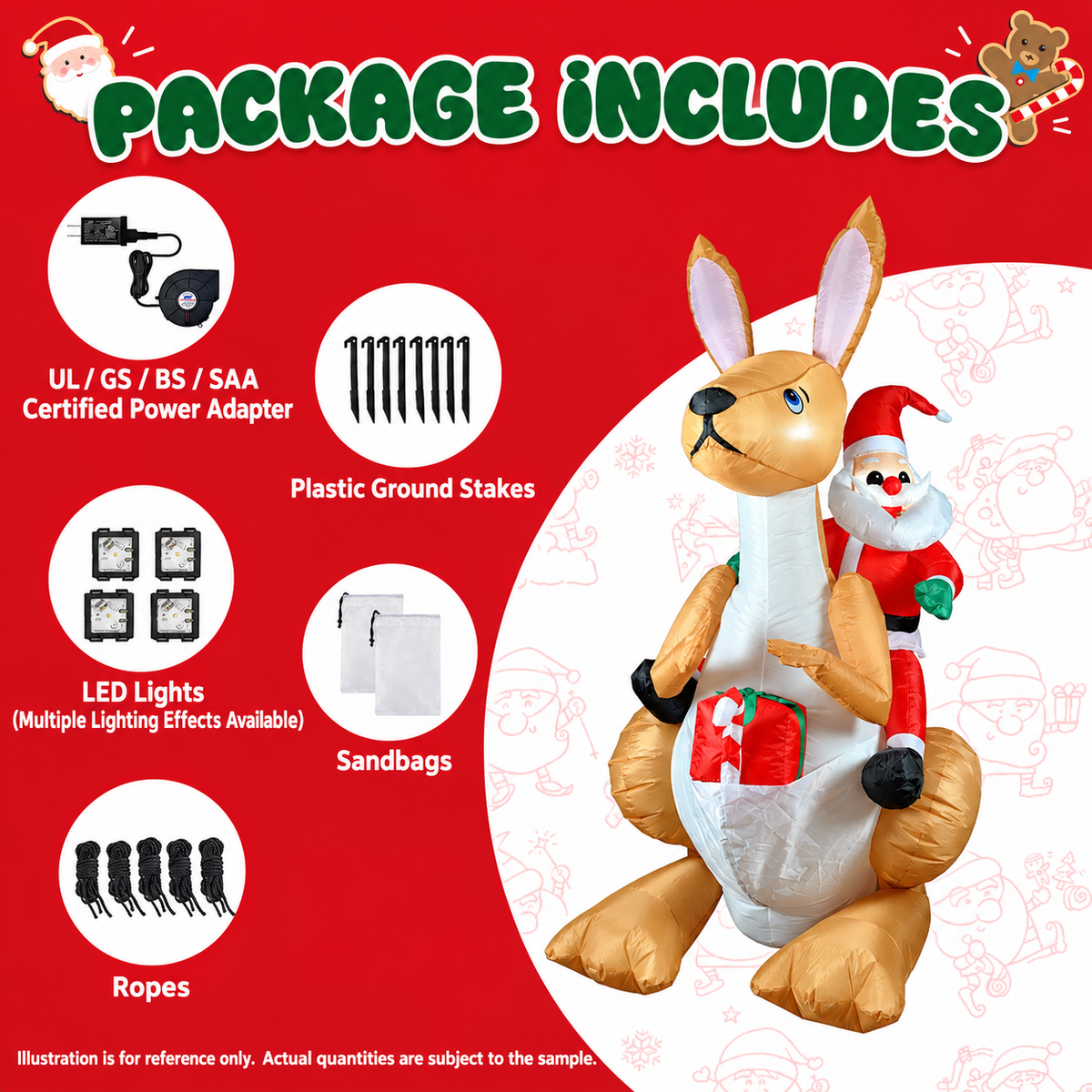 6FT Christmas Inflatable Santa Riding Kangaroo with LED Lights, Blow-Up Holiday Yard Decoration for Outdoor Lawn, Garden, Patio and Indoor Festive Display (Santa Riding Kangaroo)
