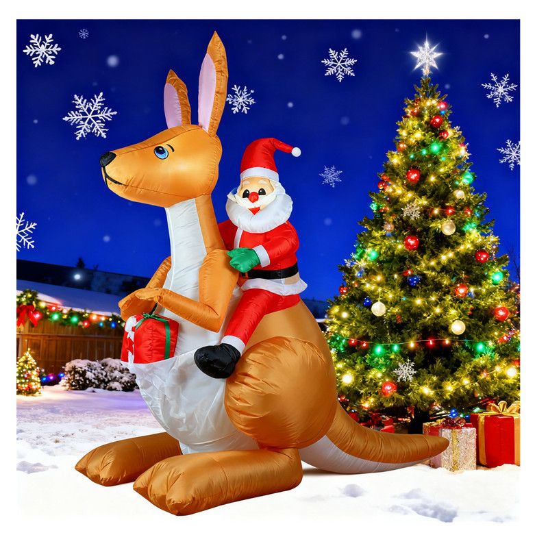 6FT Christmas Inflatable Santa Riding Kangaroo with LED Lights, Blow-Up Holiday Yard Decoration for Outdoor Lawn, Garden, Patio and Indoor Festive Display (Santa Riding Kangaroo)