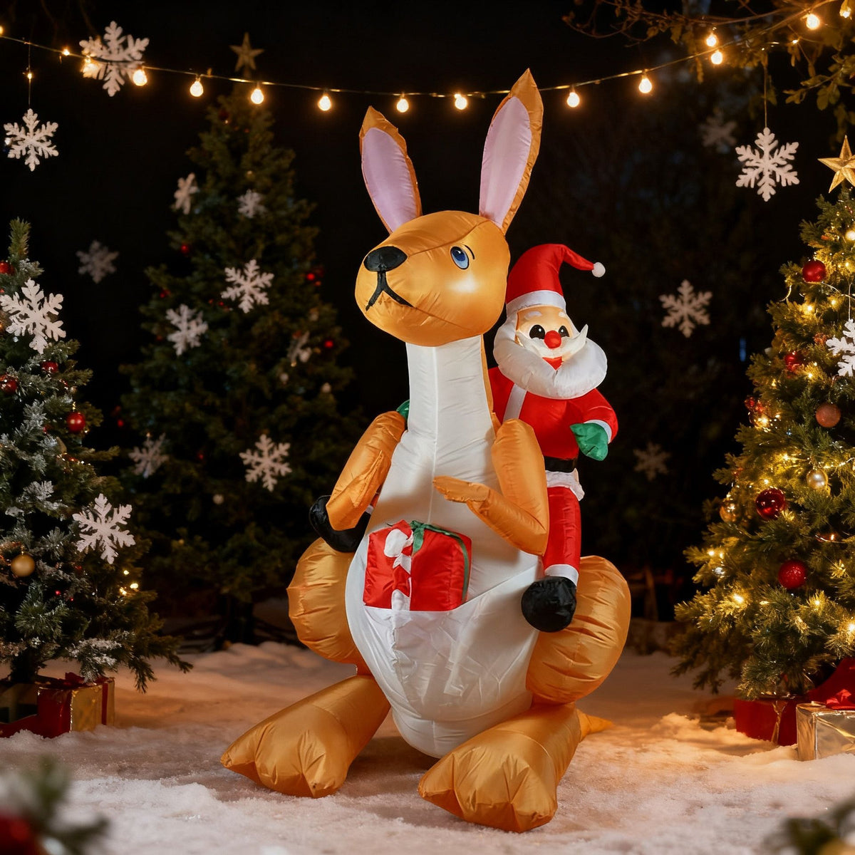 6FT Christmas Inflatable Santa Riding Kangaroo with LED Lights, Blow-Up Holiday Yard Decoration for Outdoor Lawn, Garden, Patio and Indoor Festive Display (Santa Riding Kangaroo)