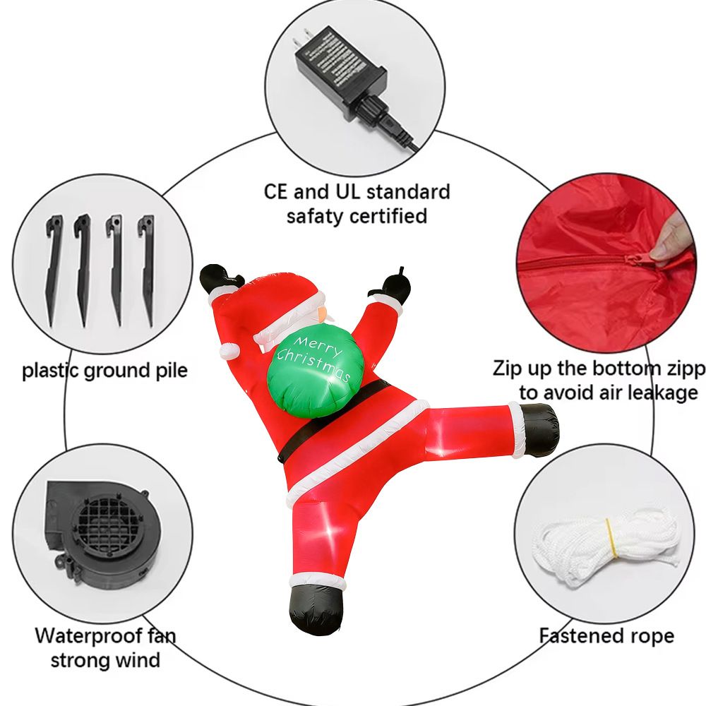 Inflatable Climbing Santa Claus Christmas Yard Decoration with LED Lights, Hanging Holiday Display for Storefront, Window, Home Wall and Eaves, Festive Outdoor Christmas Decor Prop (1.8m(5.8ft))