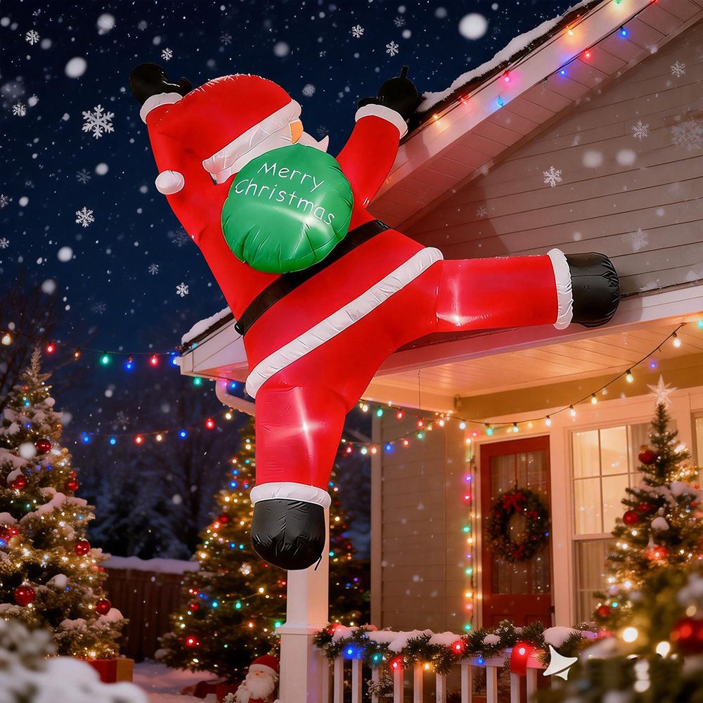 Inflatable Climbing Santa Claus Christmas Yard Decoration with LED Lights, Hanging Holiday Display for Storefront, Window, Home Wall and Eaves, Festive Outdoor Christmas Decor Prop (1.8m(5.8ft))