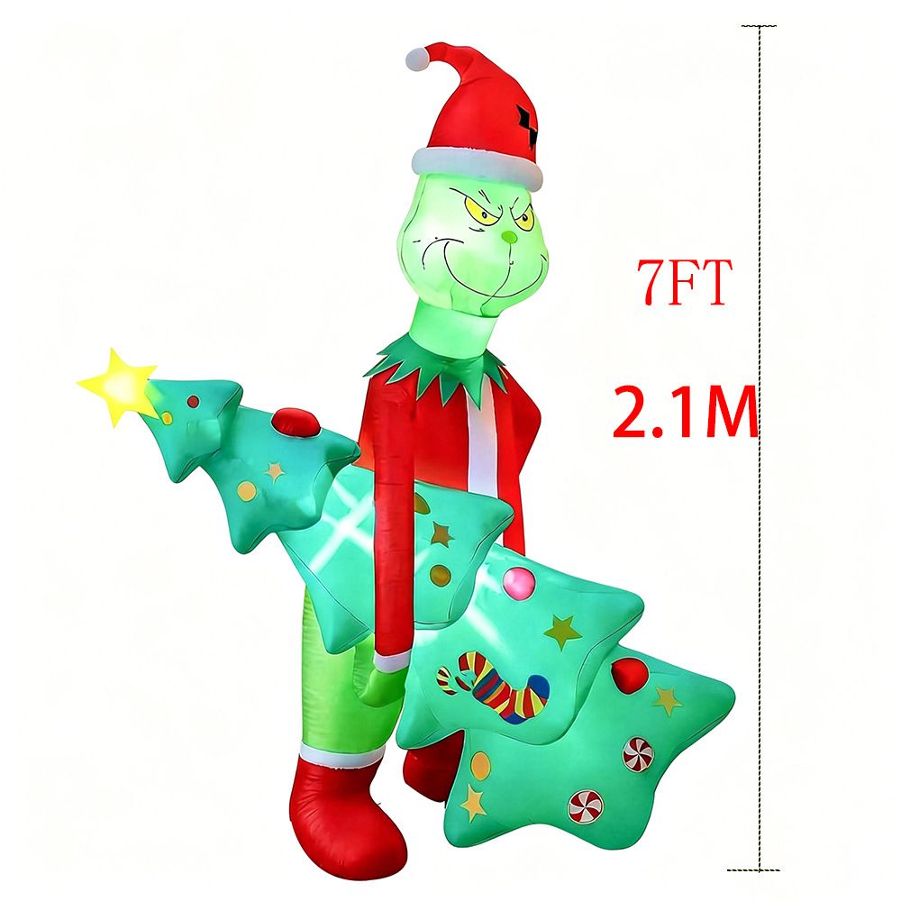 Grinch-Inspired Christmas Inflatable Decoration with Hugging Tree Design, LED Party Prop for Outdoor Yard, Garden, Mall Entrance and Front Door Holiday Display (Grinch)