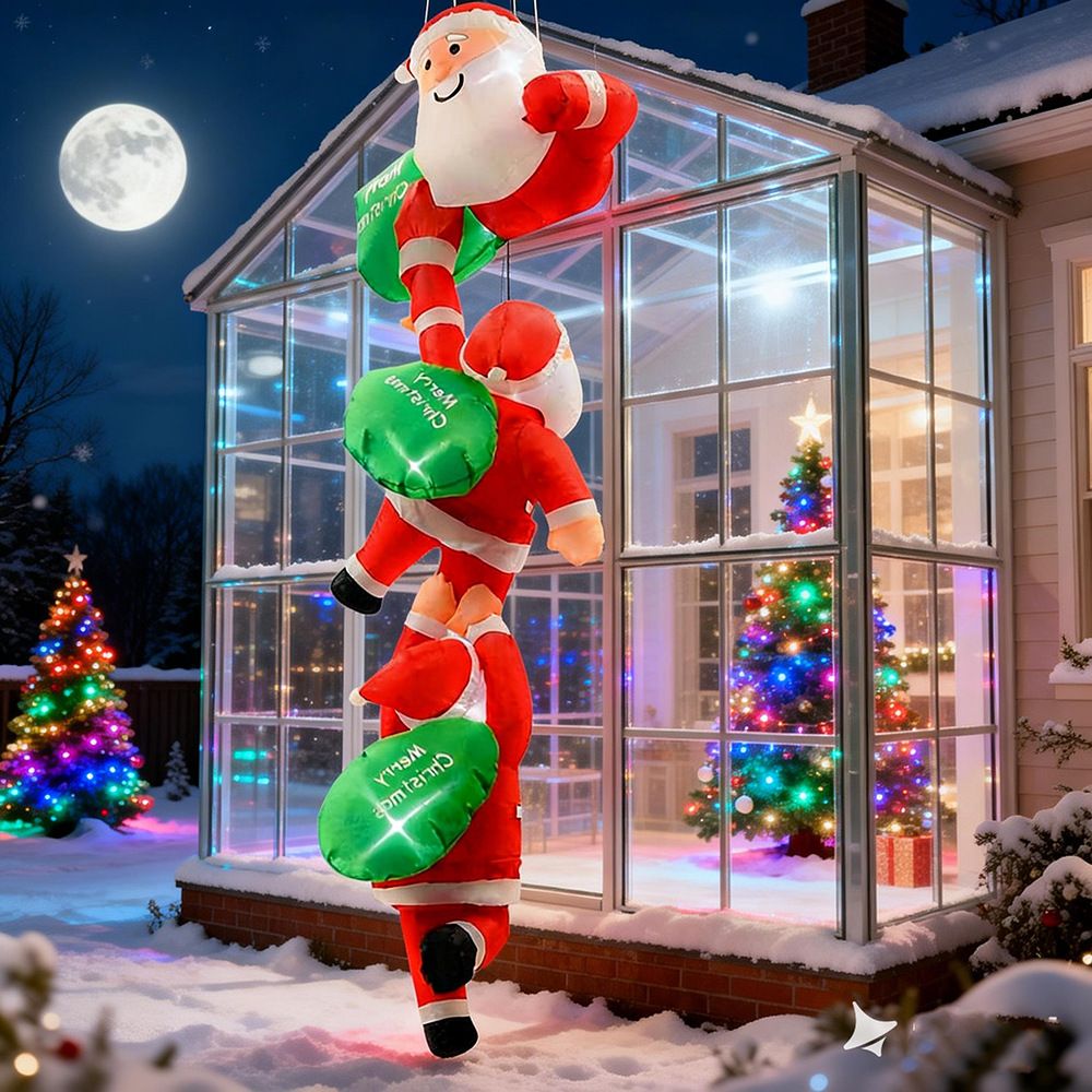 8FT Christmas Inflatable Three Santa Claus Climbing Wall Decoration with LED Lights, Blow Up Holiday Yard Display for Outdoor Party, Home Roof and Sunroom Festive Setup (Three Santa Claus Climbing Wall)