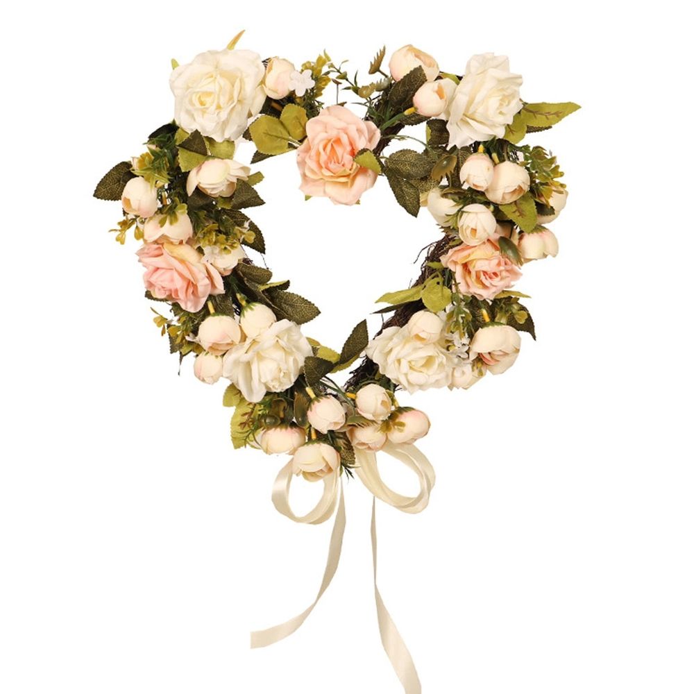 Led Floral Wreath with Lights | Artificial Flower Wreath for Front Door Decor | Battery Operated Lighted Wreath for Wall Hanging with Satin Ribbon for Home Wedding Party