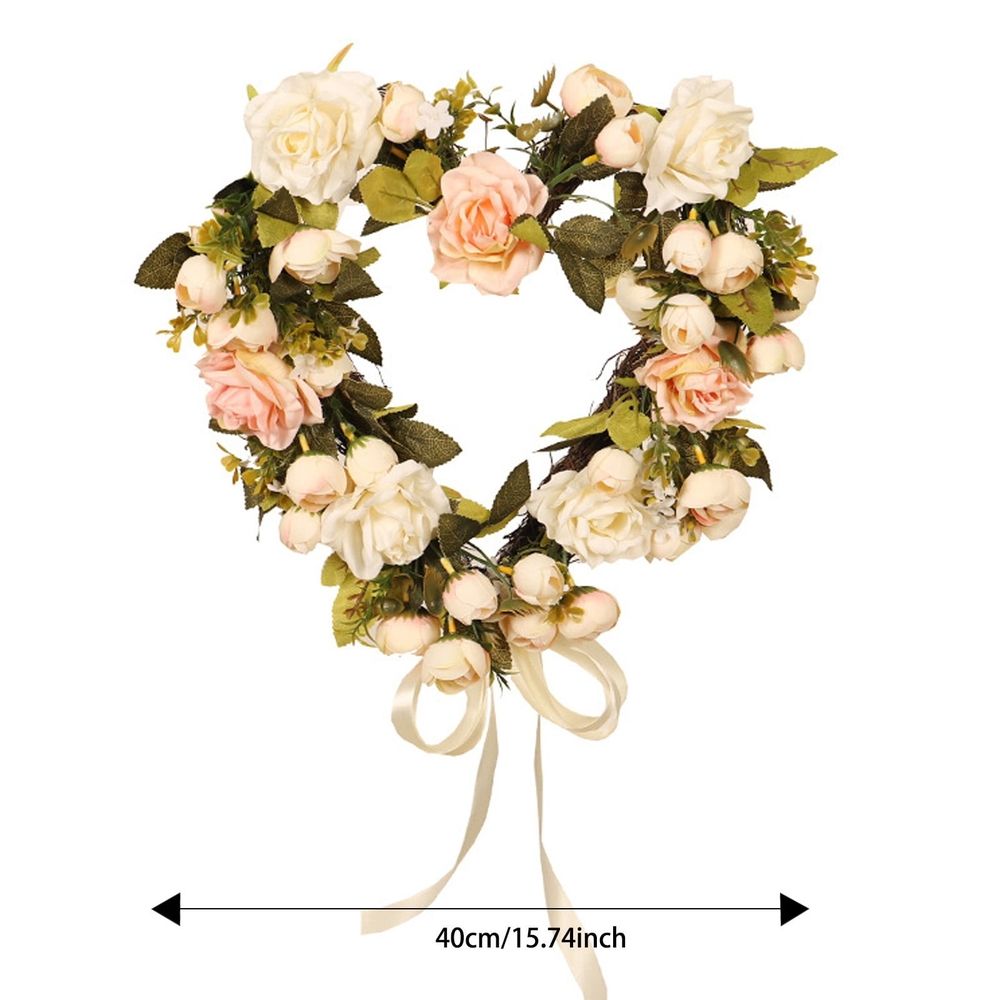 Led Floral Wreath with Lights | Artificial Flower Wreath for Front Door Decor | Battery Operated Lighted Wreath for Wall Hanging with Satin Ribbon for Home Wedding Party