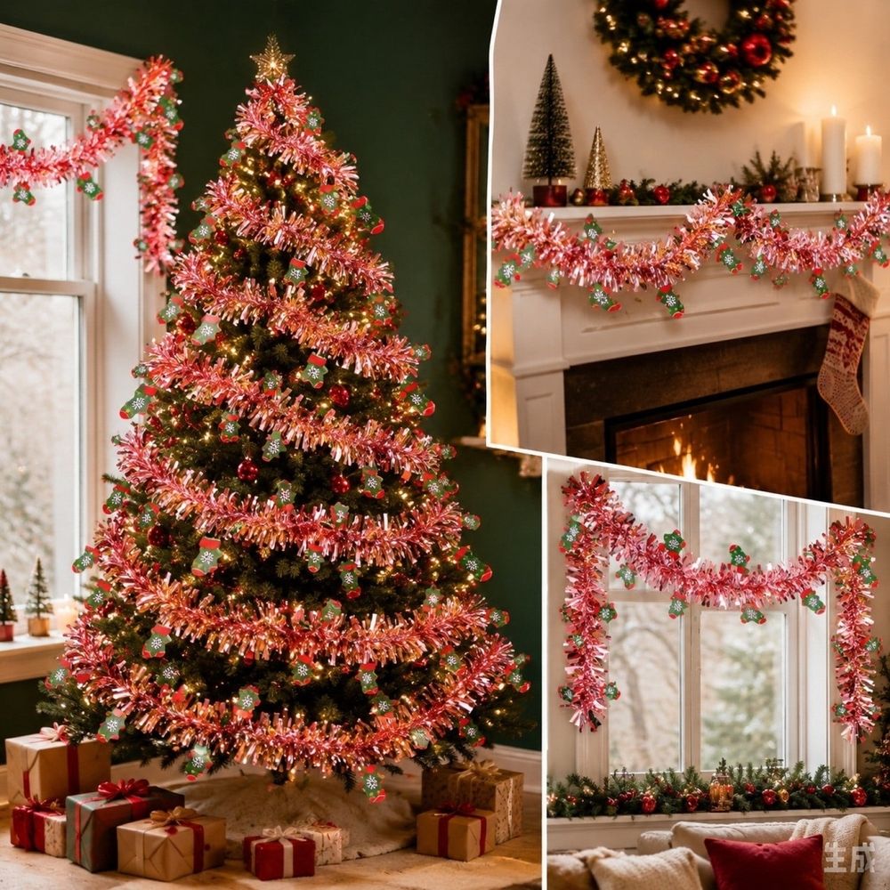Christmas Tree Garland Ribbon, 79 inch Holiday Hanging Decoration for Christmas Tree, Stair Railing, Window and Home Decor