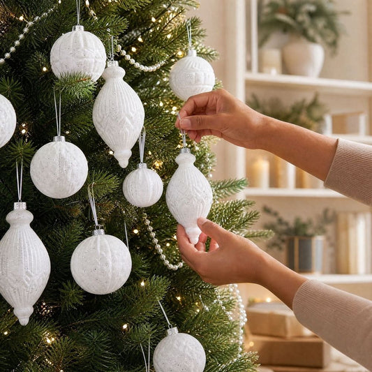 White Christmas Tree Ornaments, Assorted Decorative Hanging Balls for Christmas Tree, Home, Party, Wedding and Holiday Decor, 3 inch 10 Pack