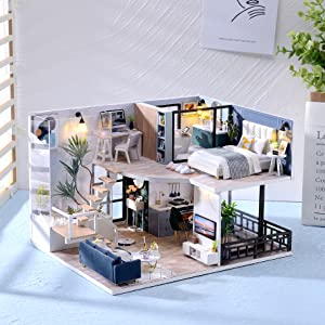 Dollhouse Miniature with Furniture Kit Plus Dust Proof and Music Movement