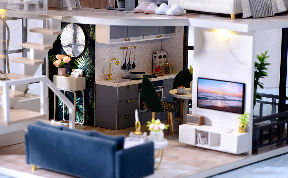 Dollhouse Miniature with Furniture Kit Plus Dust Proof and Music Movement