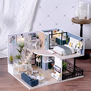 Dollhouse Miniature with Furniture Kit Plus Dust Proof and Music Movement