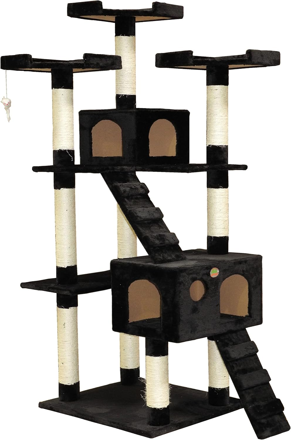 CARLA HOME 180cm Cat Tree Tower for Indoor Cats with Dual Condos, Plush Perches, Sisal Scratching Posts & Ramps for Kittens & Adult Cats (Black)