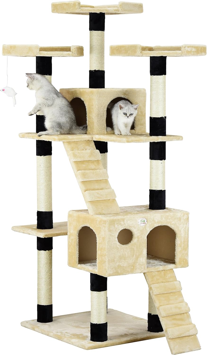 CARLA HOME 180cm Cat Tree Tower for Indoor Cats with Dual Condos, Plush Perches, Sisal Scratching Posts & Ramps for Kittens & Adult Cats (Beige)