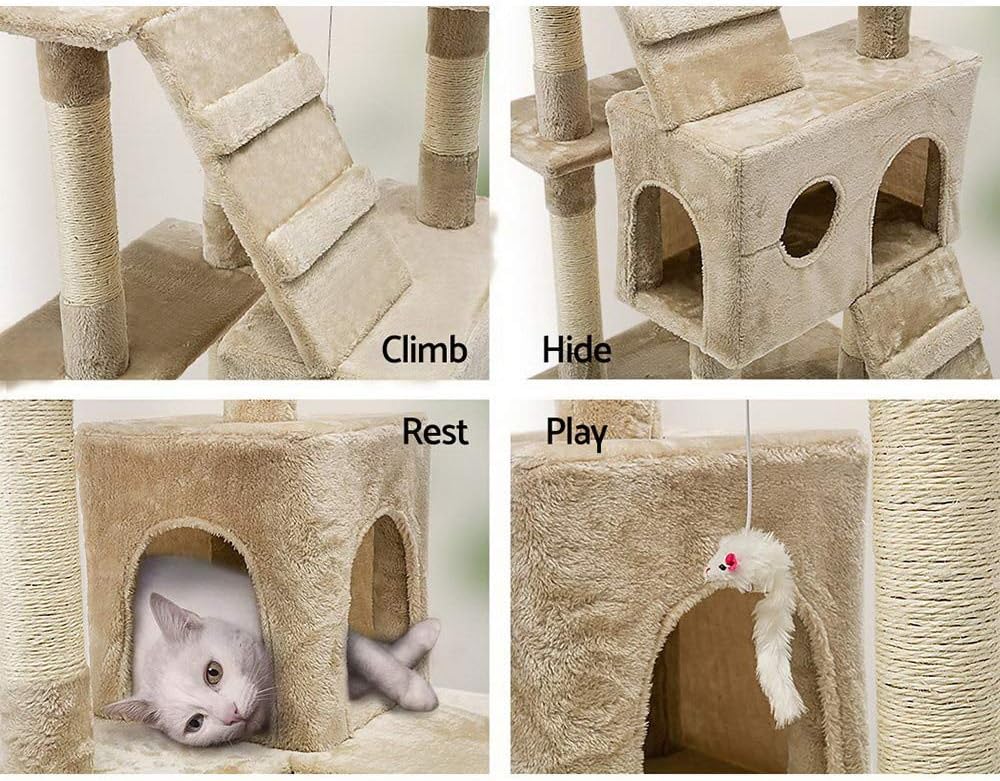 CARLA HOME 180cm Cat Tree Tower for Indoor Cats with Dual Condos, Plush Perches, Sisal Scratching Posts & Ramps for Kittens & Adult Cats (Beige)