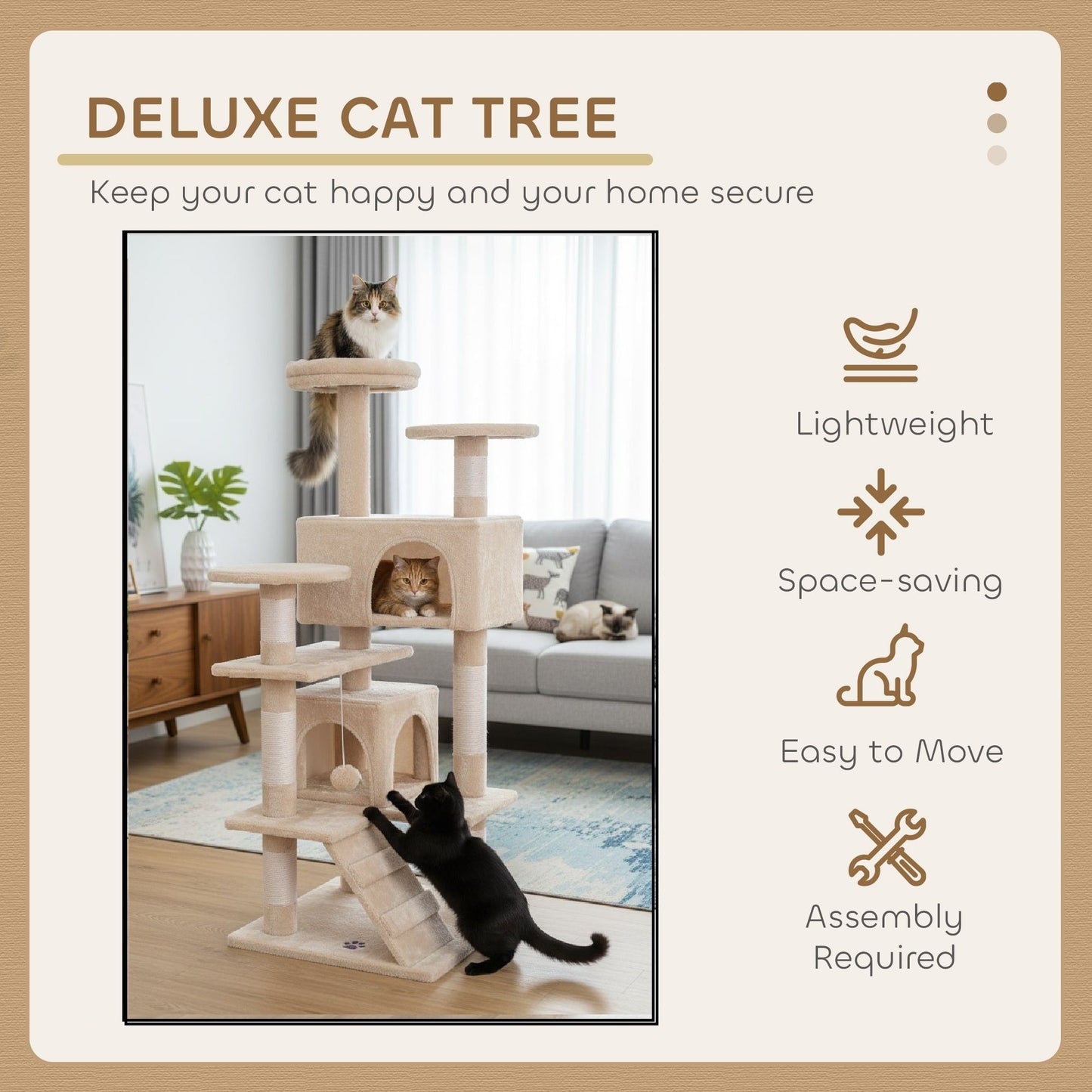 CARLA HOME 180cm Cat Tree Tower for Indoor Cats with Plush Perches, Dual Condos, Natural Sisal Scratching Posts & Ramp for Kittens & Adult Cats (Beige)