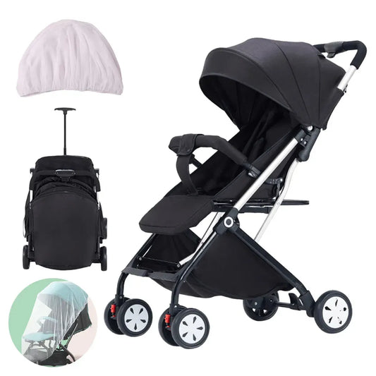 Lightweight Compact Baby Stroller in Black, Easy Fold Design for Travel, Suitable for Ages 0-5 Years