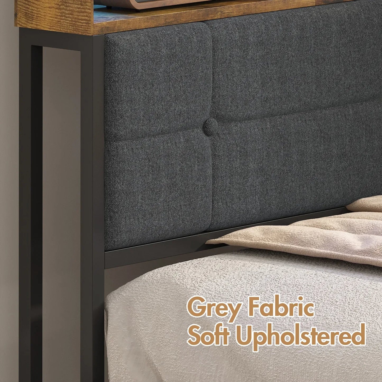 Walnut Single LED Corner Bed Frame in Black with 2 Storage Drawers and Charging Station