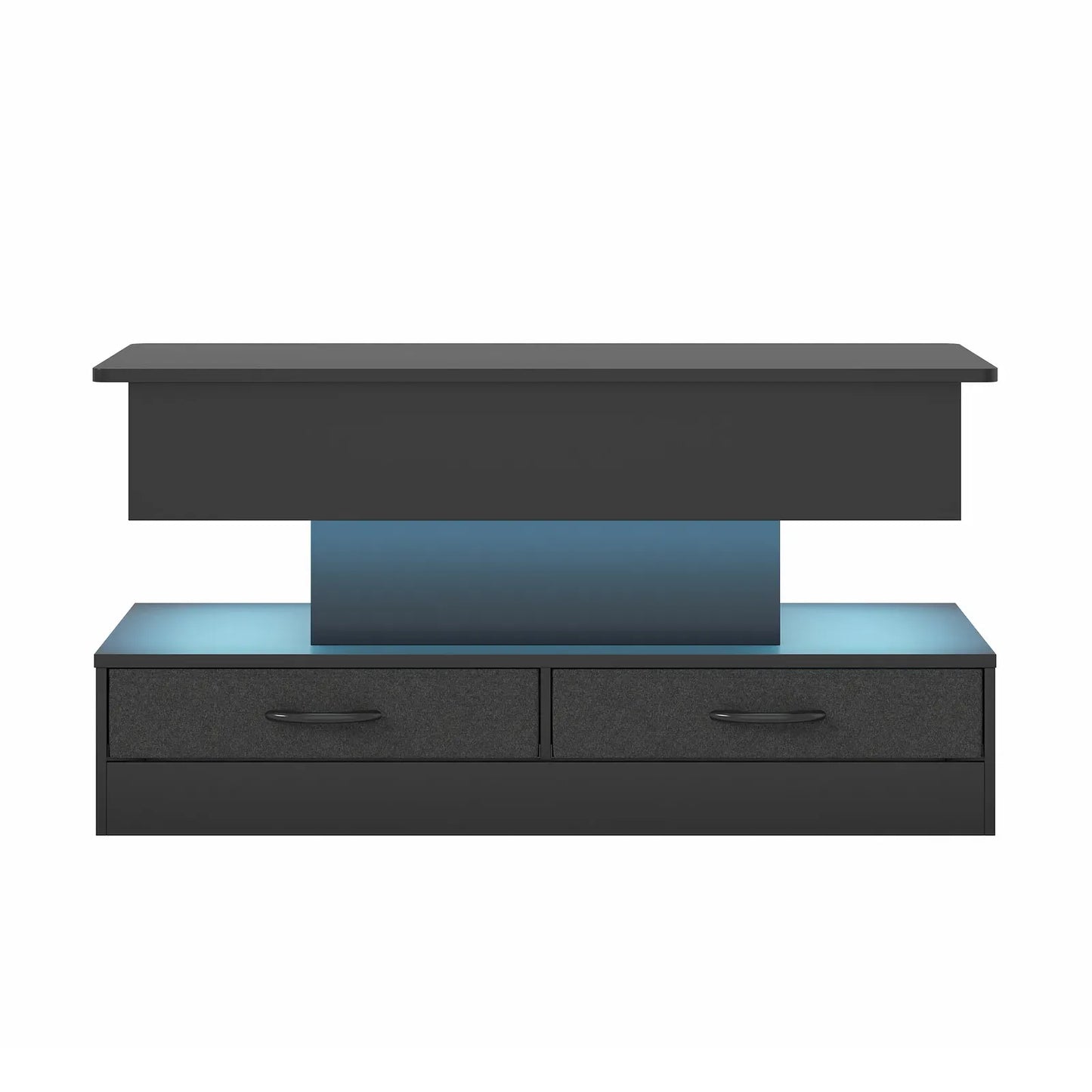 LED Lift Top Coffee Table in Black with 2-Tier Design and Drawers for Living Room