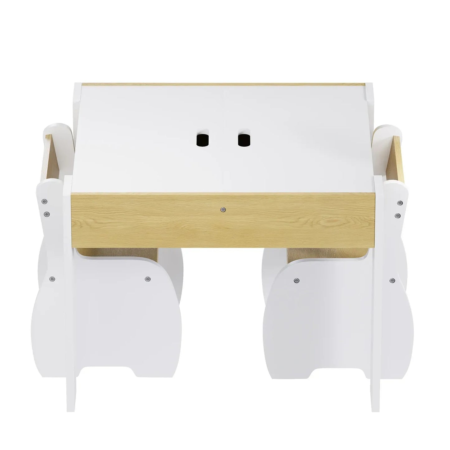 3-Piece Kids Table and Chairs Set in White with Storage, 60x60x48cm