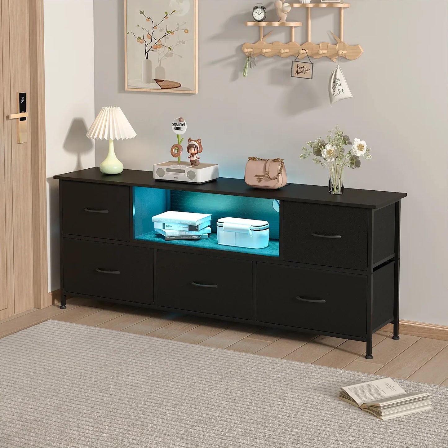 140cm Black LED TV Cabinet Entertainment Unit with Power Outlets