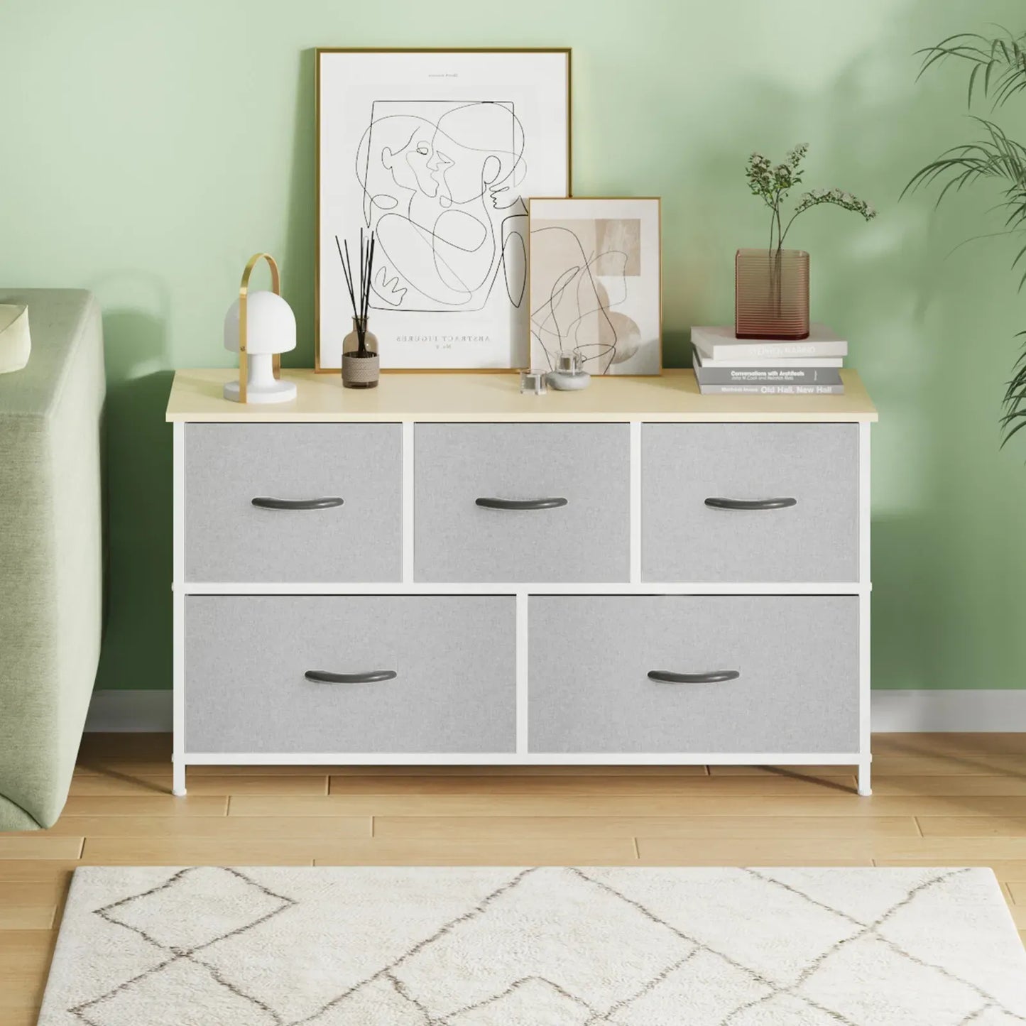 Black Chest of 5 Drawers Storage Cabinet Dresser Unit for Living Room or Bedroom