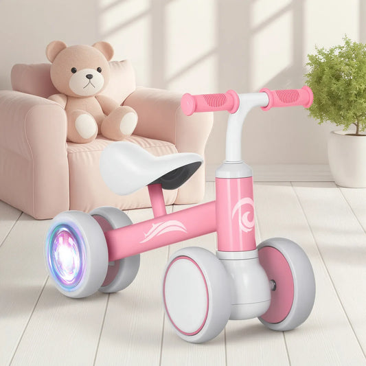 Rosa Baby-Laufrad mit LED-Leuchten, 55x23x39cm, geeignet für Kleinkinder von 12-36 Monaten