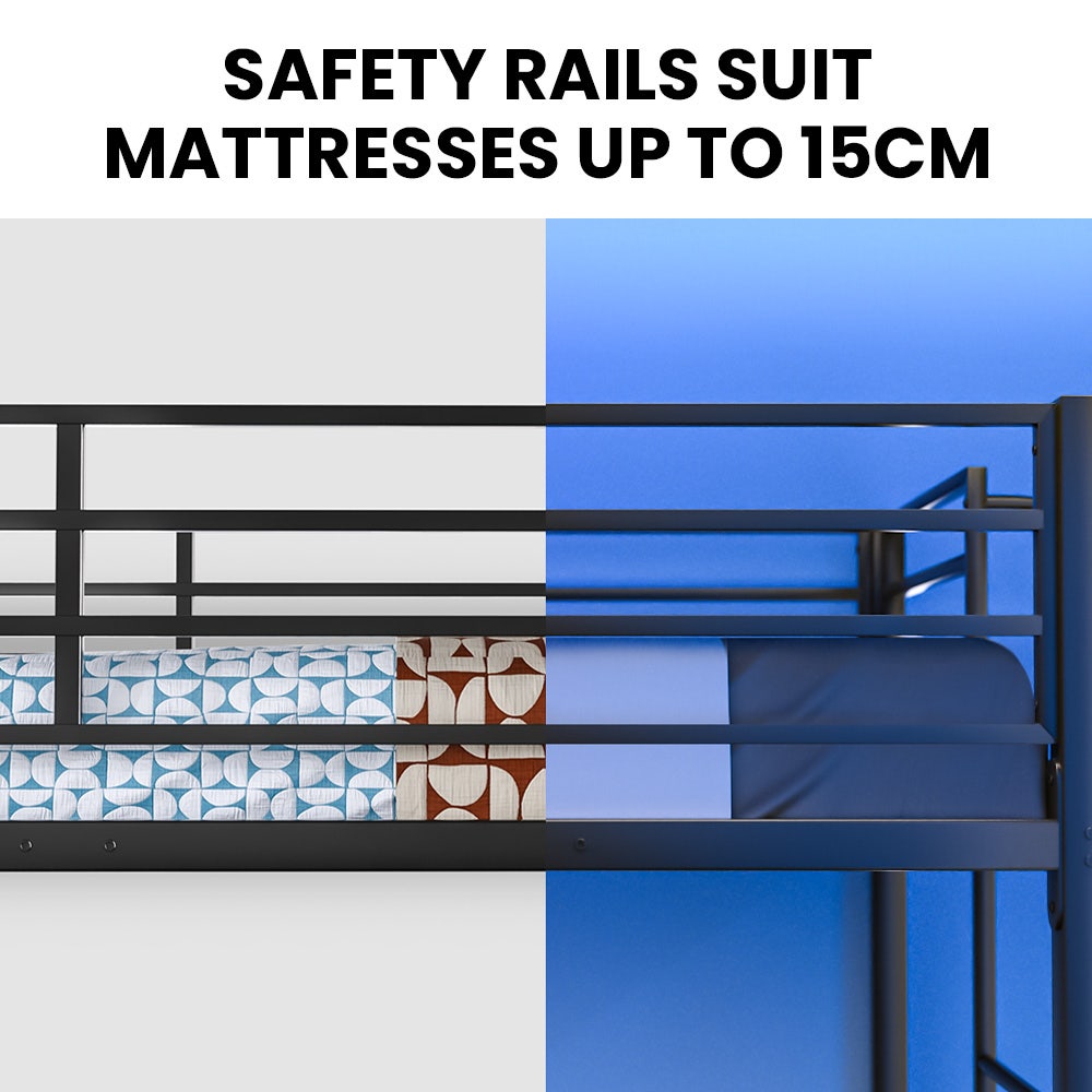 KINGSTON SLUMBER Single Loft Bed And Double Underbed, Multifunctional, Space Saving with Fixed Ladder, Matte Dark Grey