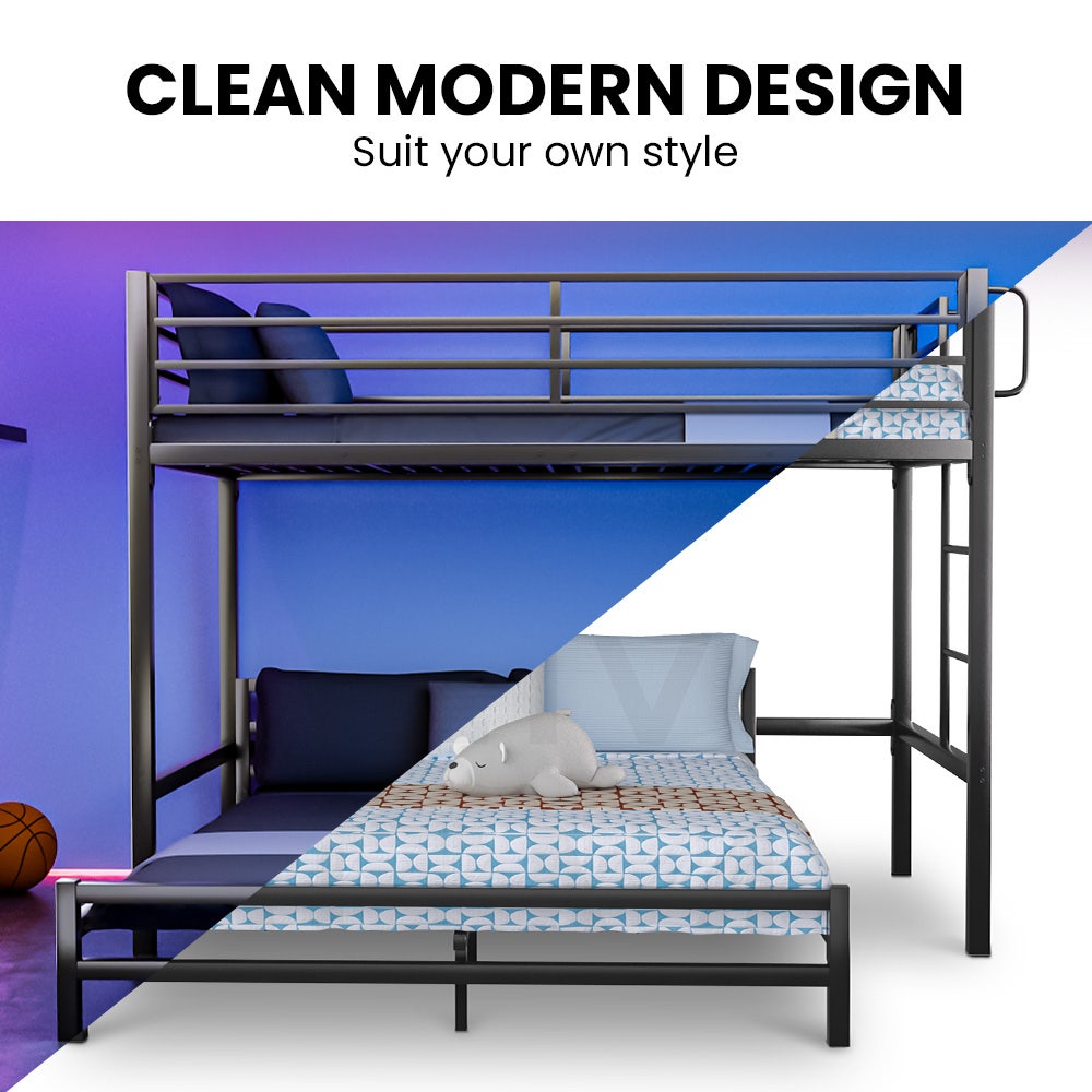 KINGSTON SLUMBER Single Loft Bed And Double Underbed, Multifunctional, Space Saving with Fixed Ladder, Matte Dark Grey