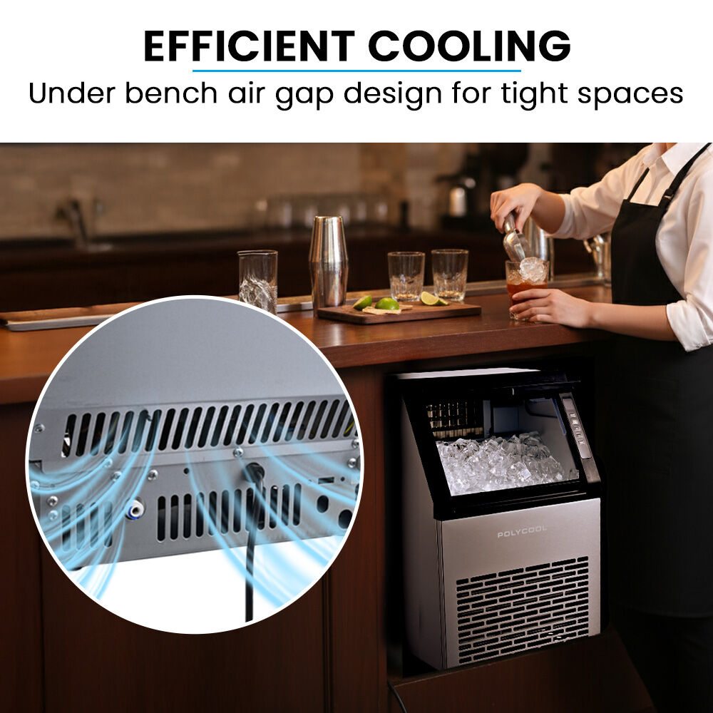 POLYCOOL Commercial Ice Maker Machine, up to 45kg/24hr, Timer & Self Cleaning Programs