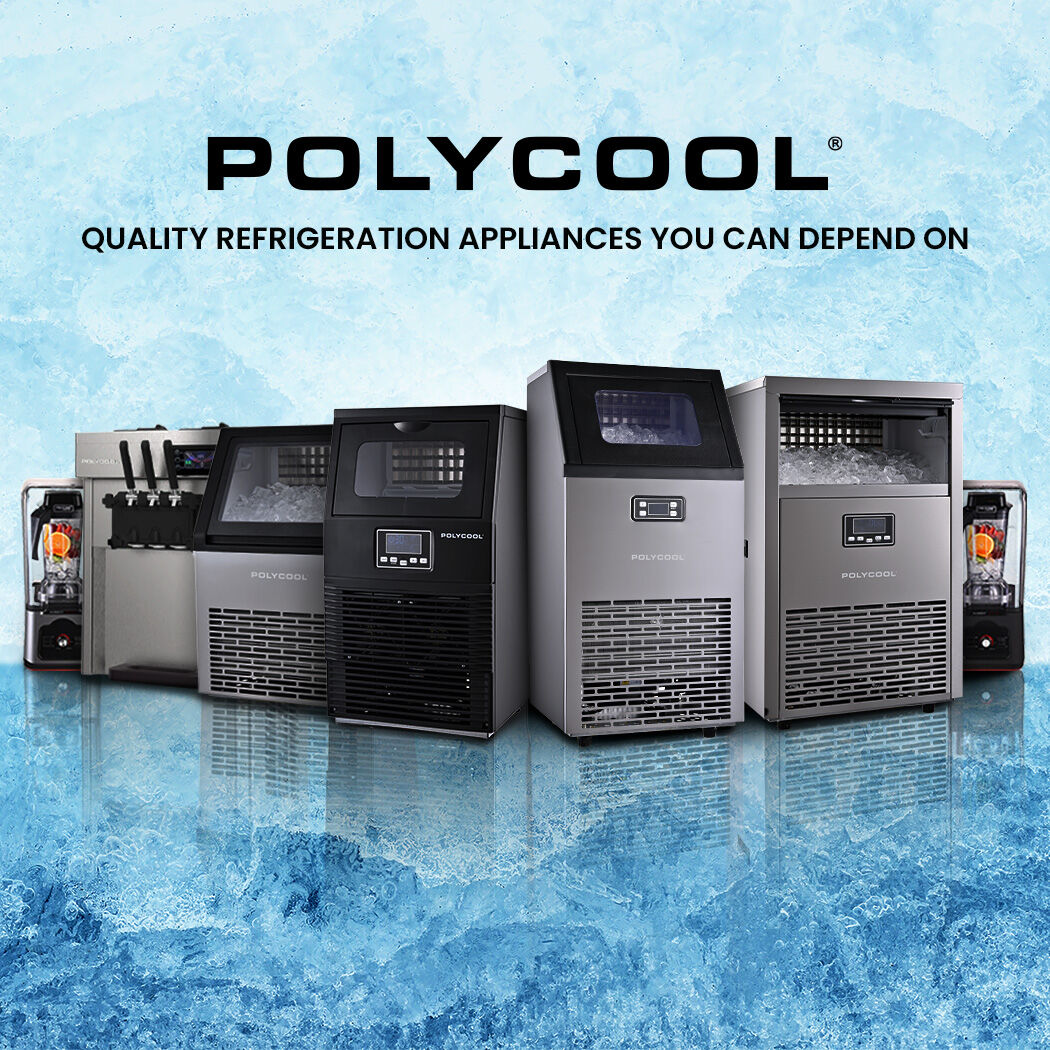 POLYCOOL Commercial Ice Maker Machine, up to 60kg/24hr, Timer & Self Cleaning Programs