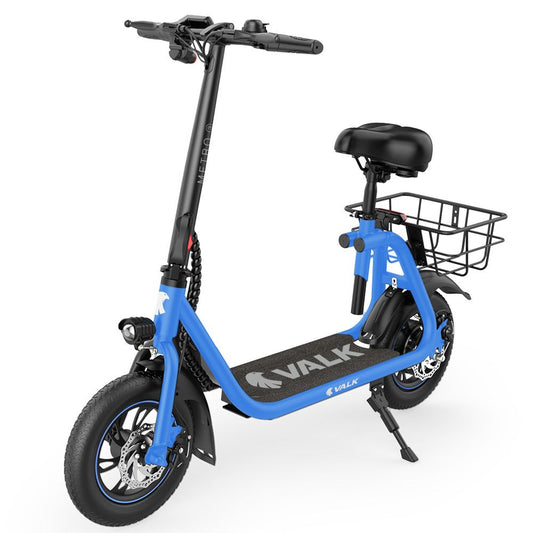VALK Electric Scooter with Seat, Disc brakes, 12" Tyres, AU Compliant, for Adults, Teens, Commuter, Blue