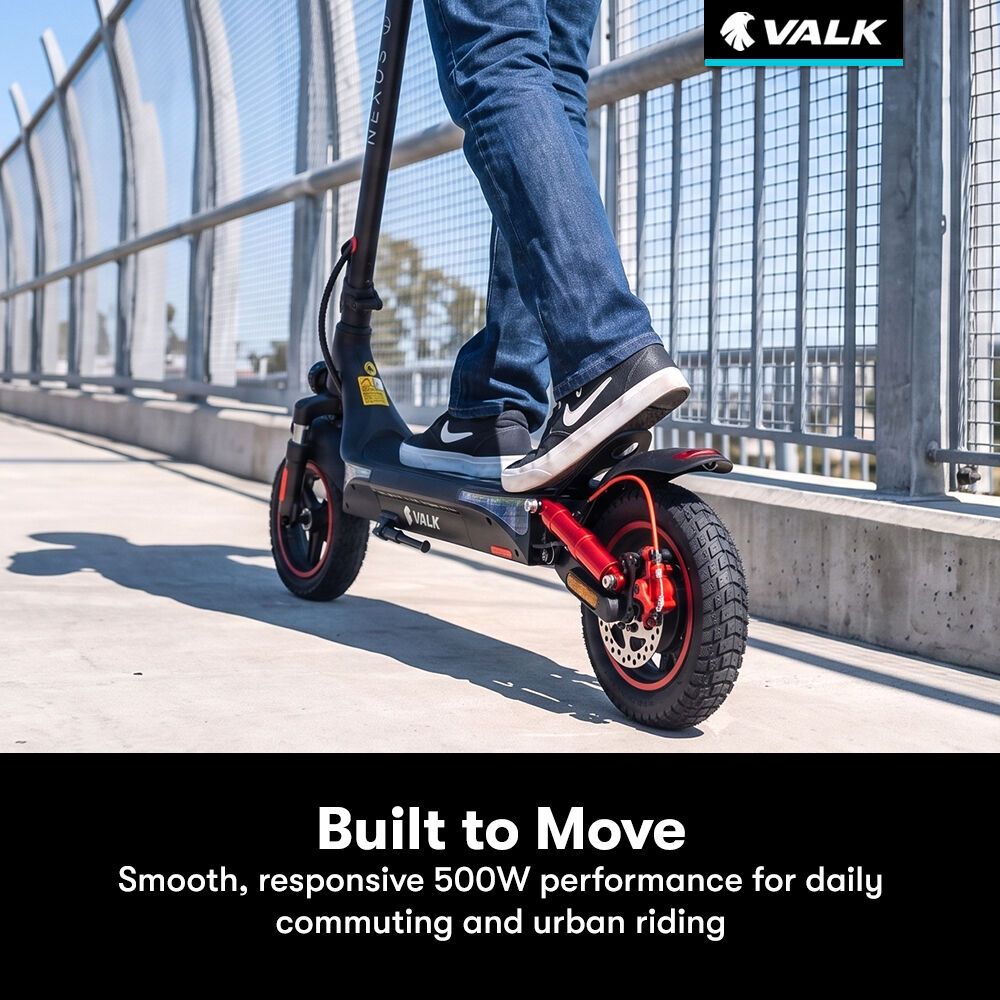 VALK Nexus 7 Electric Scooter, 500W, AU Compliant, 30km Max Range, 10 inch Tyres, Suspension, Folding Motorised Commuter eScooter for Adults,