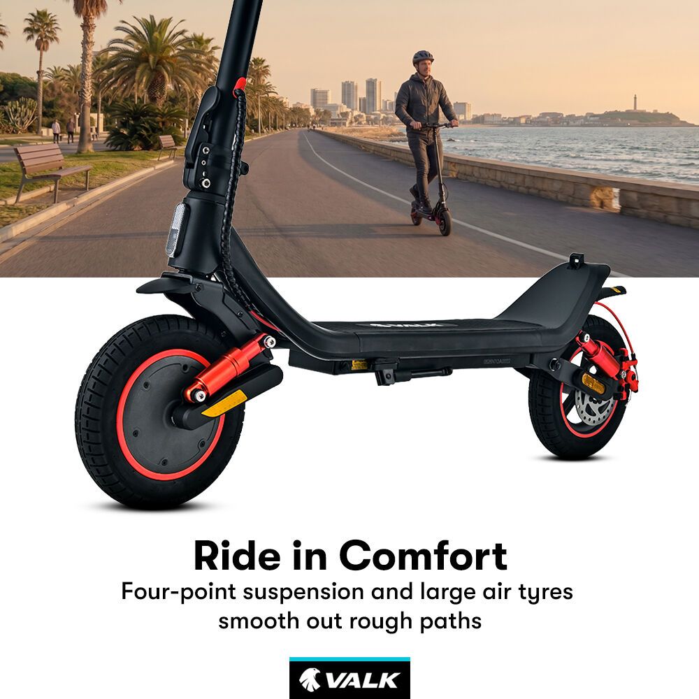 VALK Nexus 7 Electric Scooter, 500W, AU Compliant, 30km Max Range, 10 inch Tyres, Suspension, Folding Motorised Commuter eScooter for Adults,
