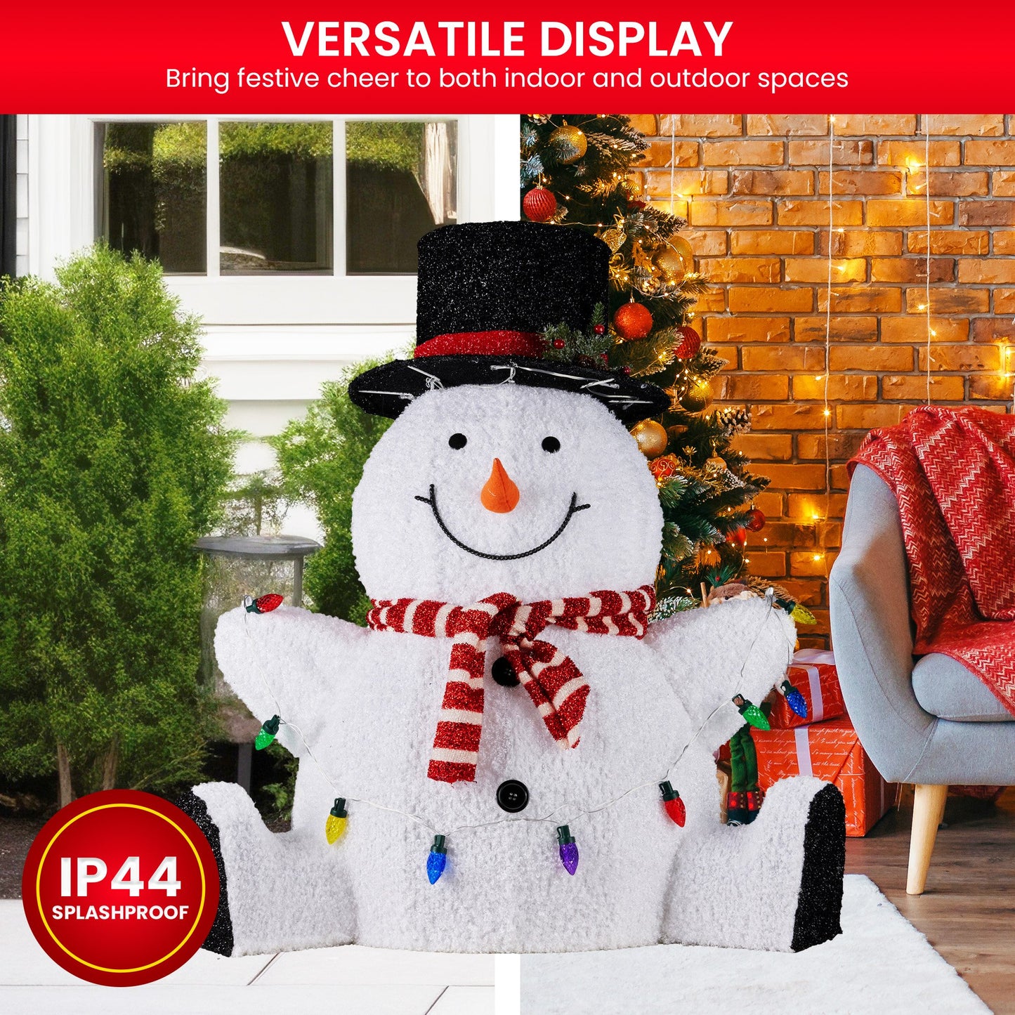 Christabelle 82cm Sitting Snowman Christmas Display with Lights
