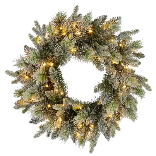 Christabelle 61cm Christmas Wreath Snowy Stamford Spruce with Coloured LED Lights Front Door Decoration Ornament