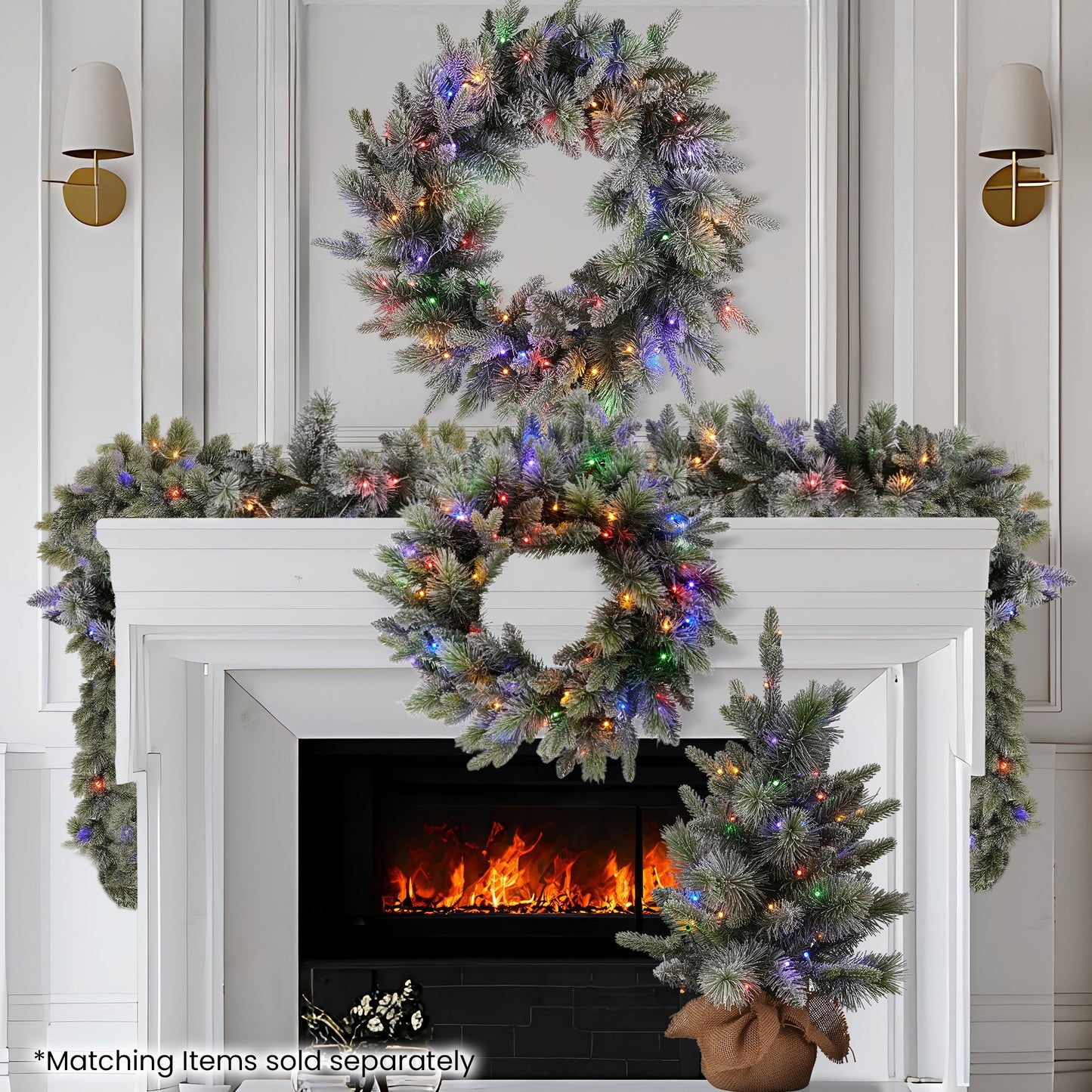 Christabelle 61cm Christmas Wreath Snowy Stamford Spruce with Coloured LED Lights Front Door Decoration Ornament