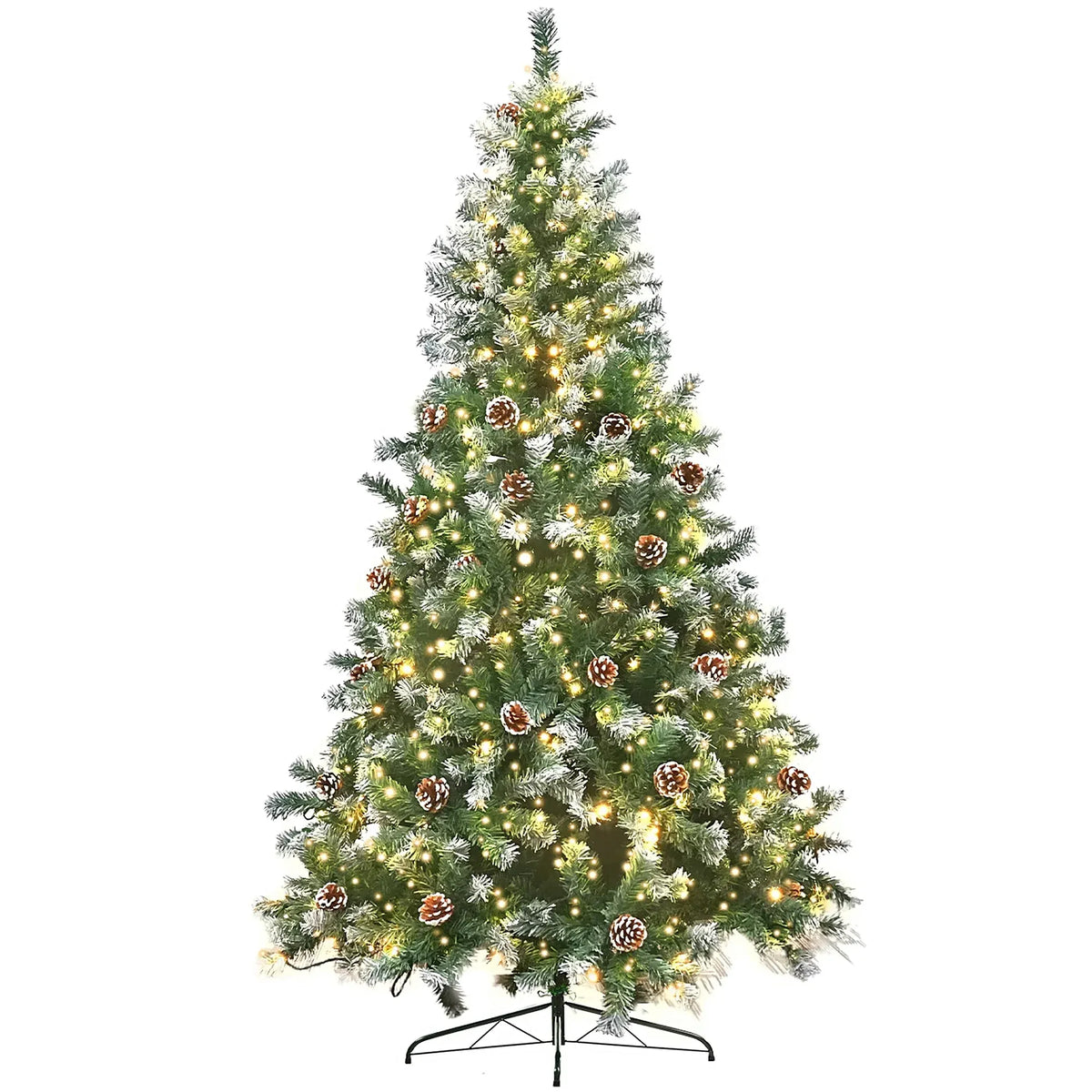 Christabelle 2.7m 9ft Pre-Lit LED Artificial Christmas Tree with Snow Tipped Needles Pine Cones Stand