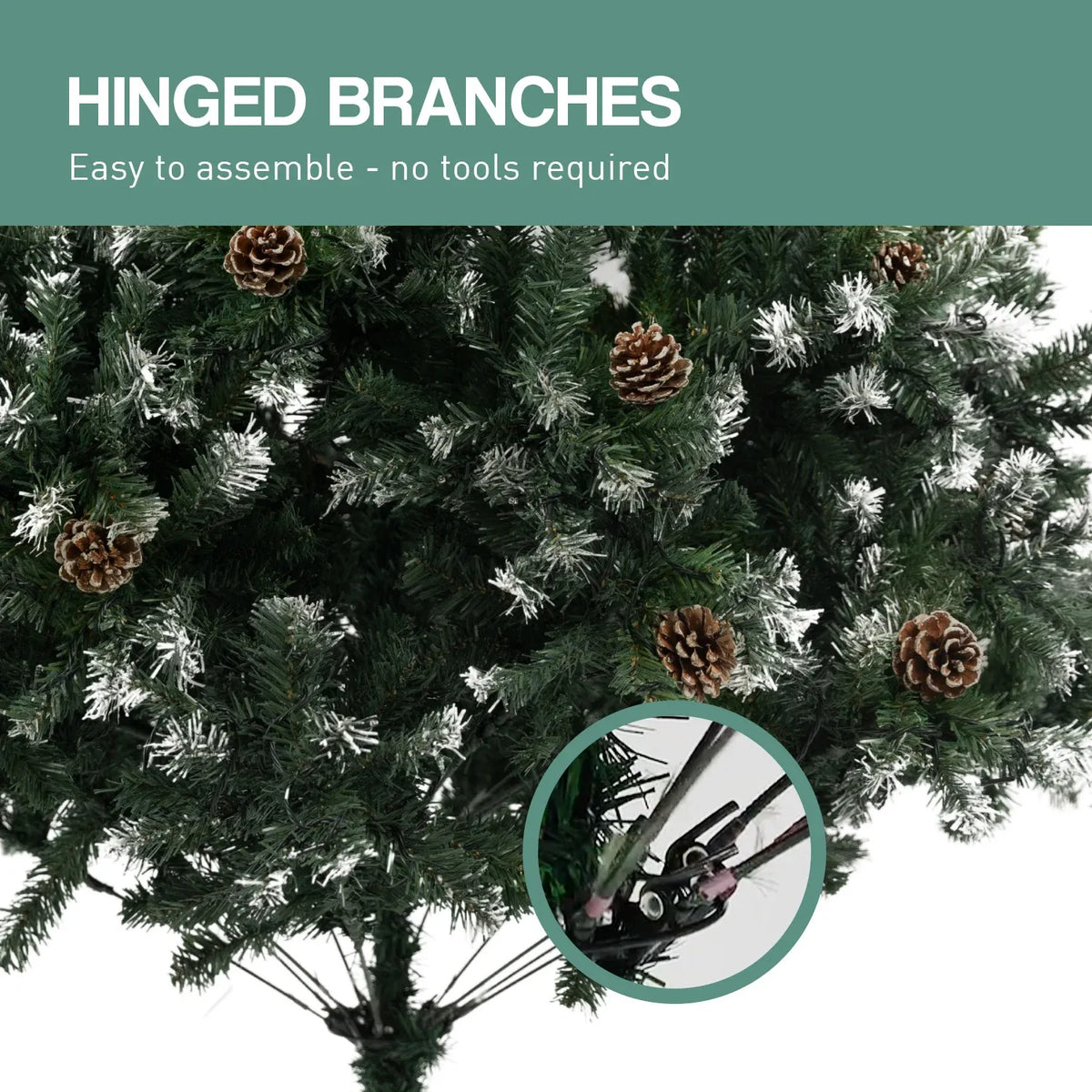 Christabelle 2.7m 9ft Pre-Lit LED Artificial Christmas Tree with Snow Tipped Needles Pine Cones Stand