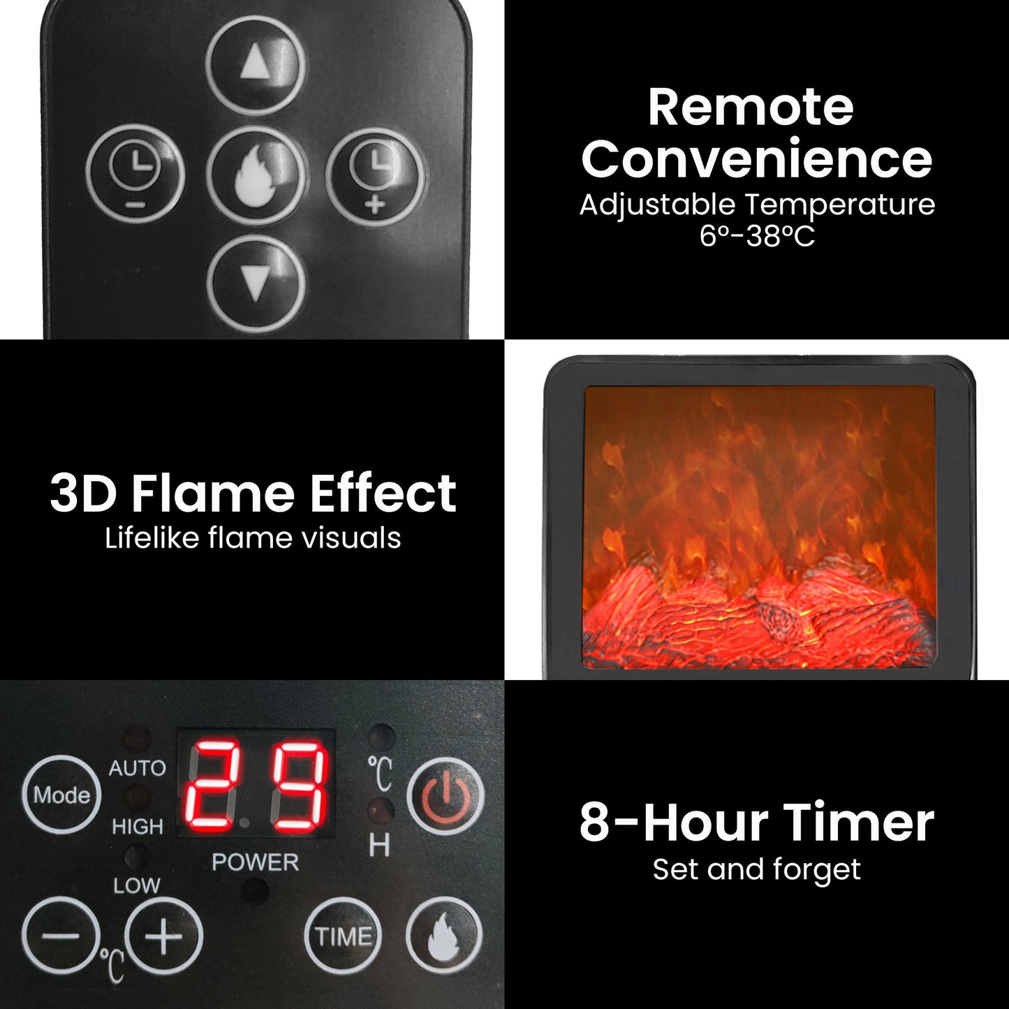 Pronti 2000W 3D Fire PTC Electric Portable Room Heater