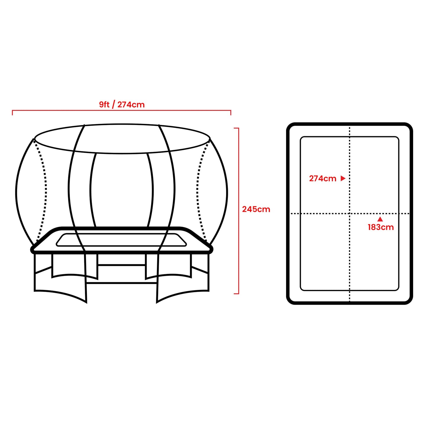 Kahuna Rectangular Trampoline 6x9ft with L.E.D BB Set Rainbow