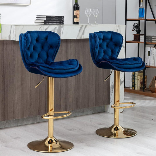 SERENITà 2er-Set drehbarer Barhocker, Thekenhöhe, mit Rückenlehne, Samtbezug, verstellbarer Stuhl, Mid-Century Modern Barhocker für Kücheninsel (Marineblau)