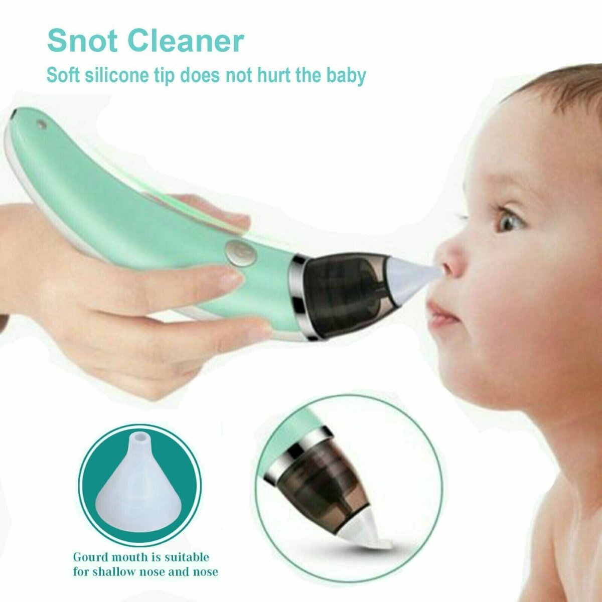 Baby Nasal Aspirator Electric Safe Hygienic Nose Cleaner Snot Sucker For baby (Green)