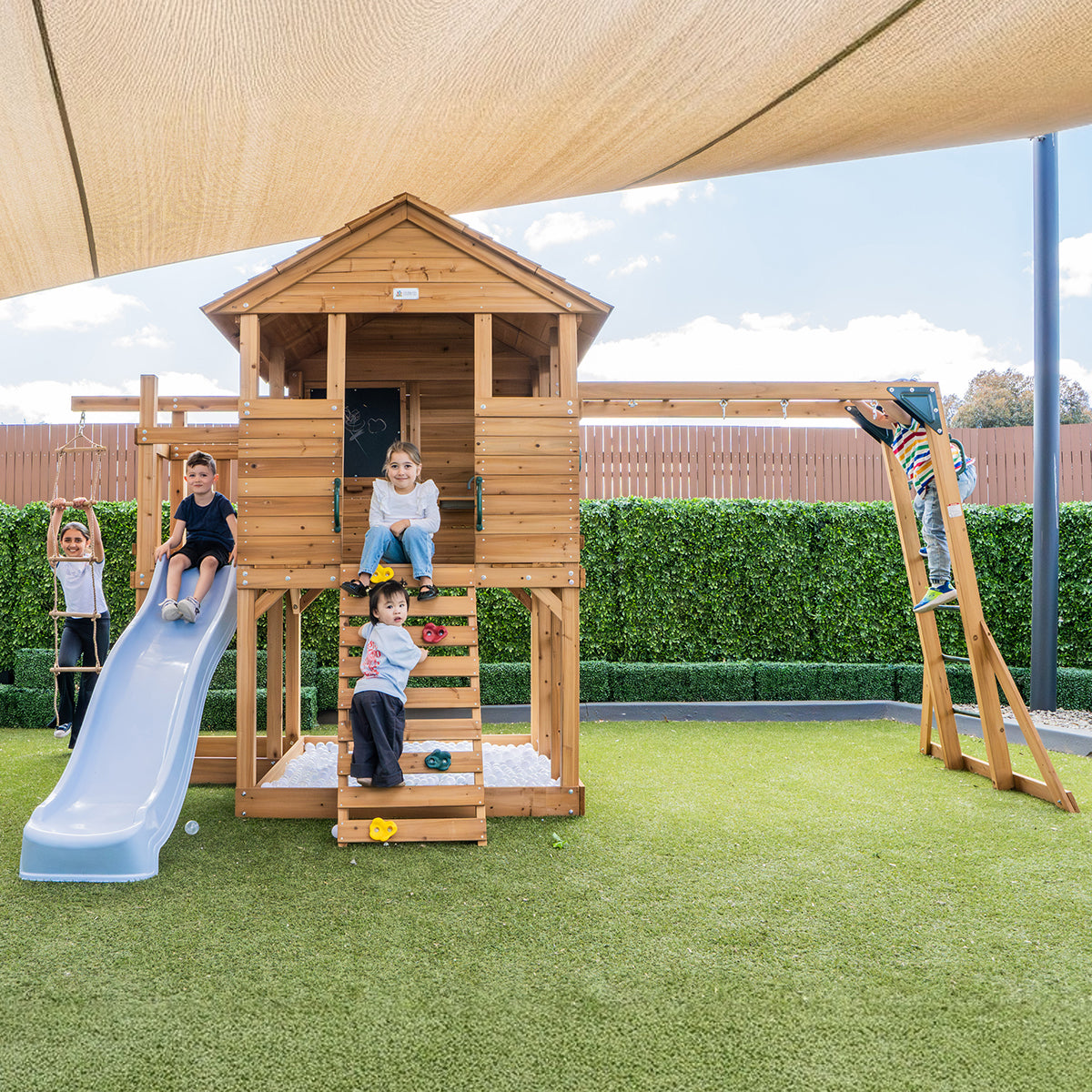 Lifespan Kids Kingston Cubby House with 2.2m Slide (Pastel Blue)