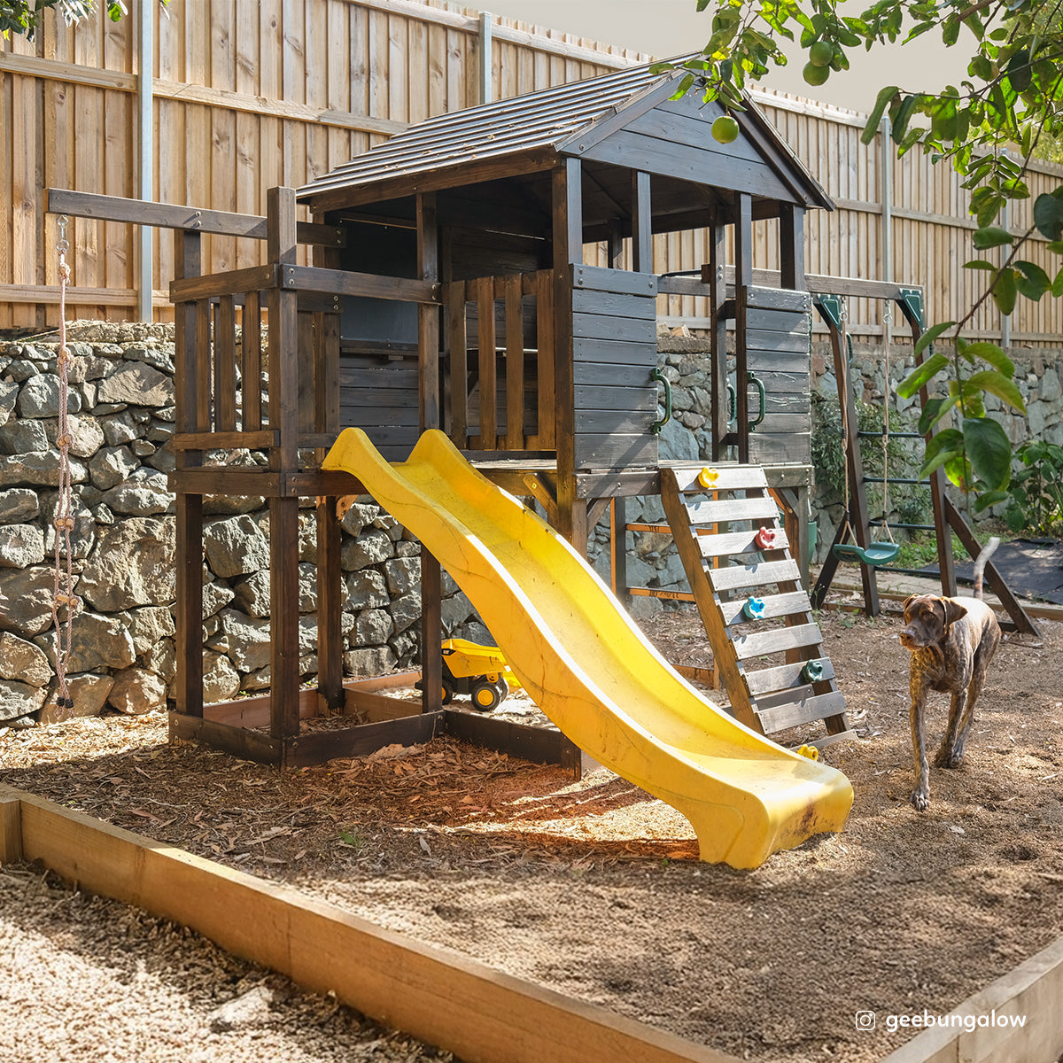 Lifespan Kids Kingston Cubby House Swing Set with 2.2m Yellow Slide