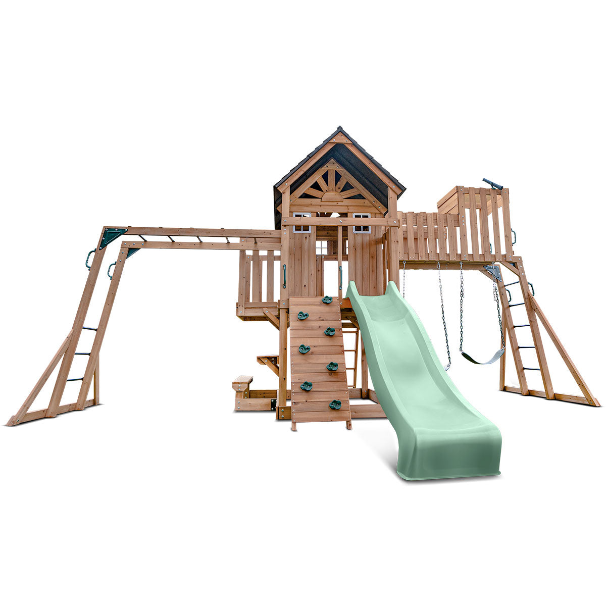 Lifespan Kids Kensington Swing Set, Monkey Bars & Play Centre with 2.2m Slide (Pastel Green)