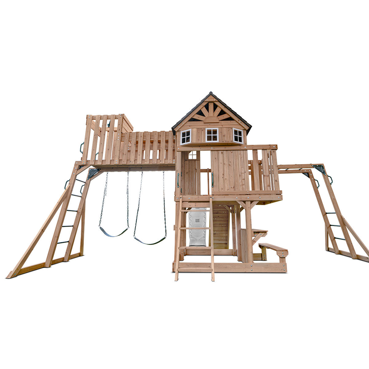 Lifespan Kids Kensington Swing Set, Monkey Bars & Play Centre with 2.2m Slide (White)